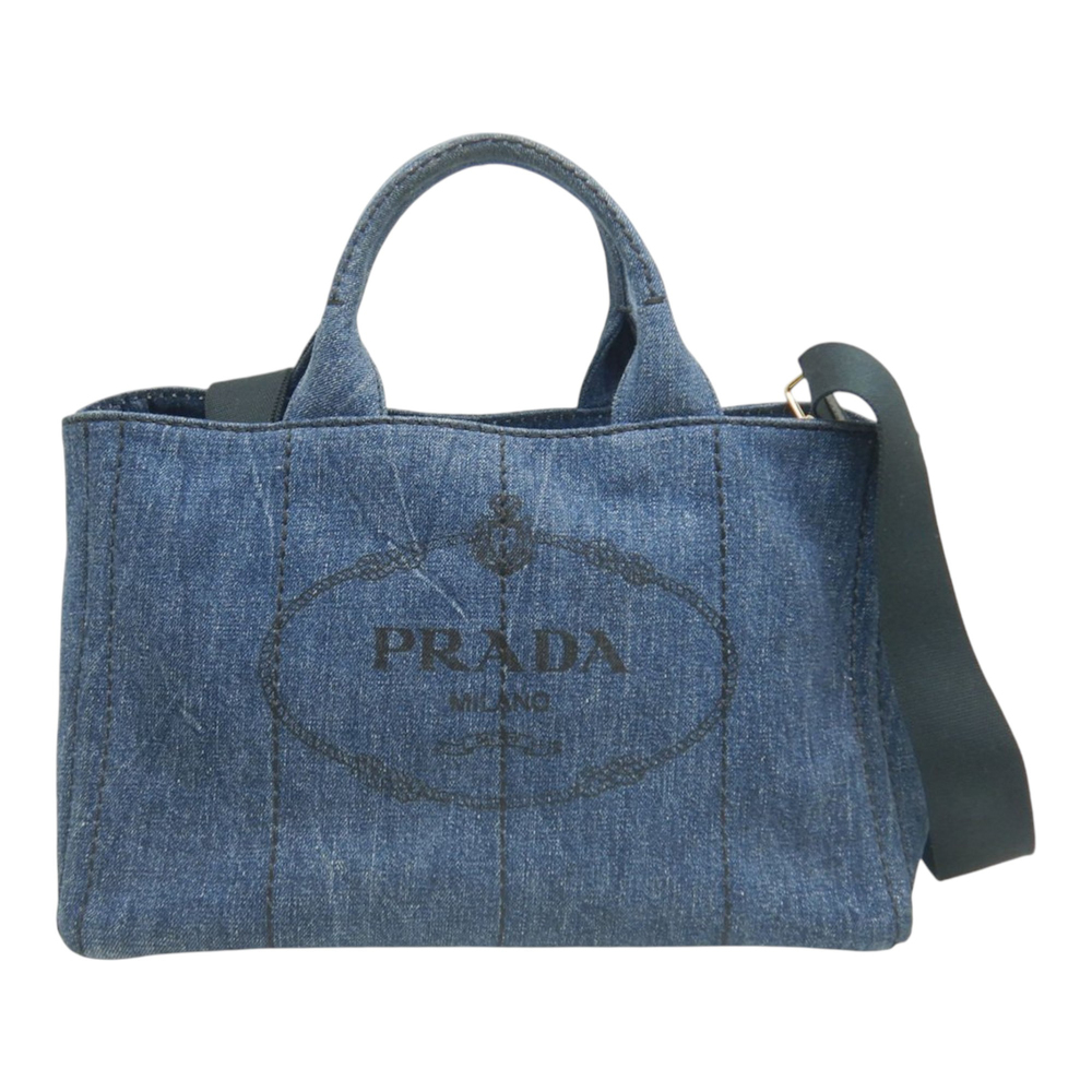 Pre-Loved Prada Denim Canapa Logo Satchel